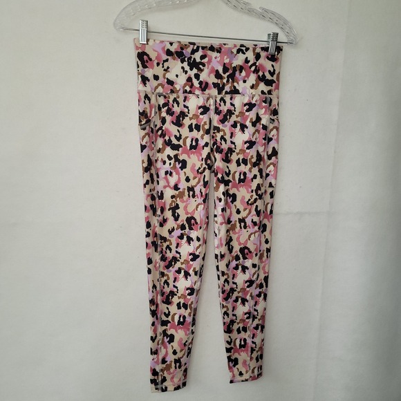 Ideology Womens Small High Waisted Animal Print Yoga Leggings Pockets Pink - Picture 1 of 12